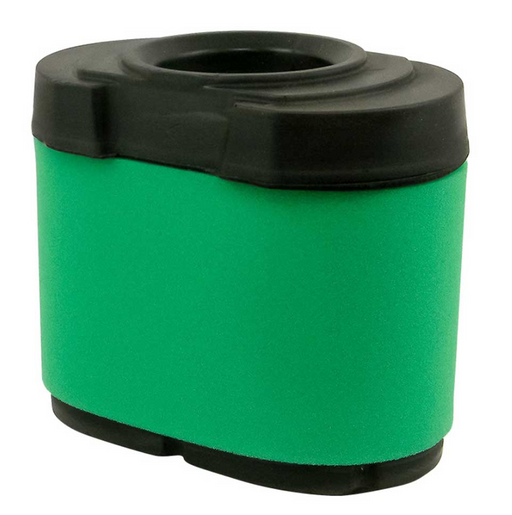 Green and black air filter on a white background