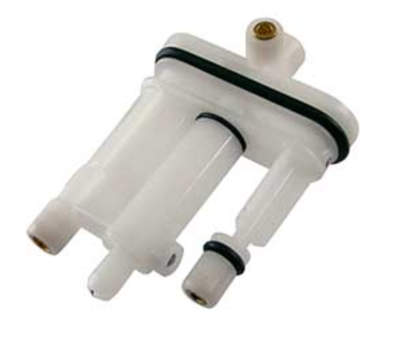 White component with black rubber bands on a white background