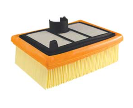 cut-off saw air filter with orange and black design on a white background